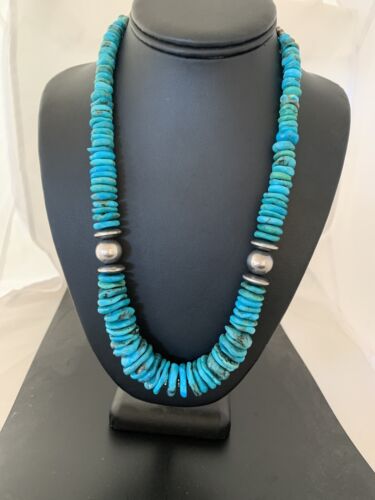 Navajo Pearls Sterling Silver Graduated Blue Turquoise Bead Necklace | Authentic Native American | 21" | 631