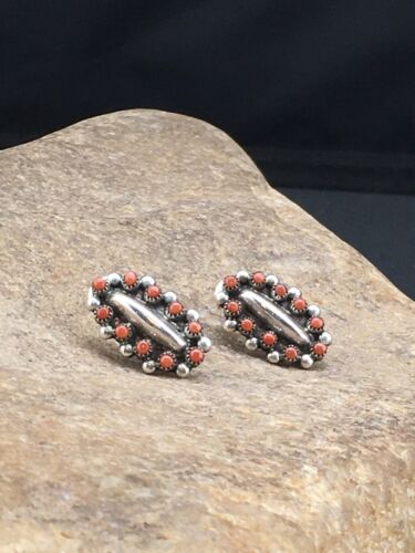 Native American Zuni Cluster Red Coral Earrings | Sterling Silver | 0.75" | 1094