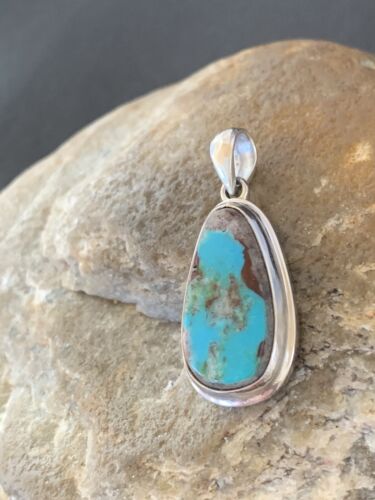 Navajo Blue Bisbee Turquoise Pendant | Sterling Silver | 1.5" | Authentic Native American Handmade | 1629