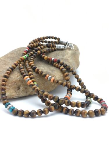 Southwestern Turquoise & Tiger's Eye Necklace | 3 Strand | Sterling Silver | 2616