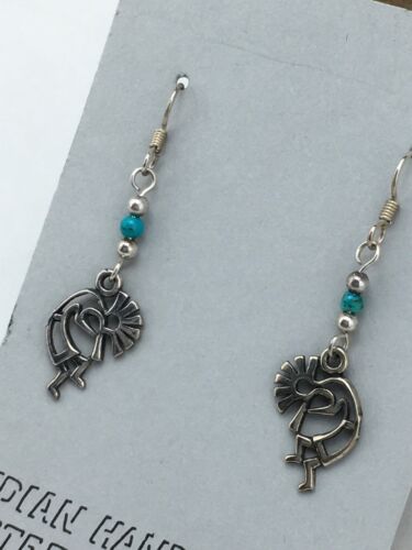 Navajo Kokopelli Turquoise Earrings | Sterling Silver | Authentic Native American Handmade | 1.25" | 4525