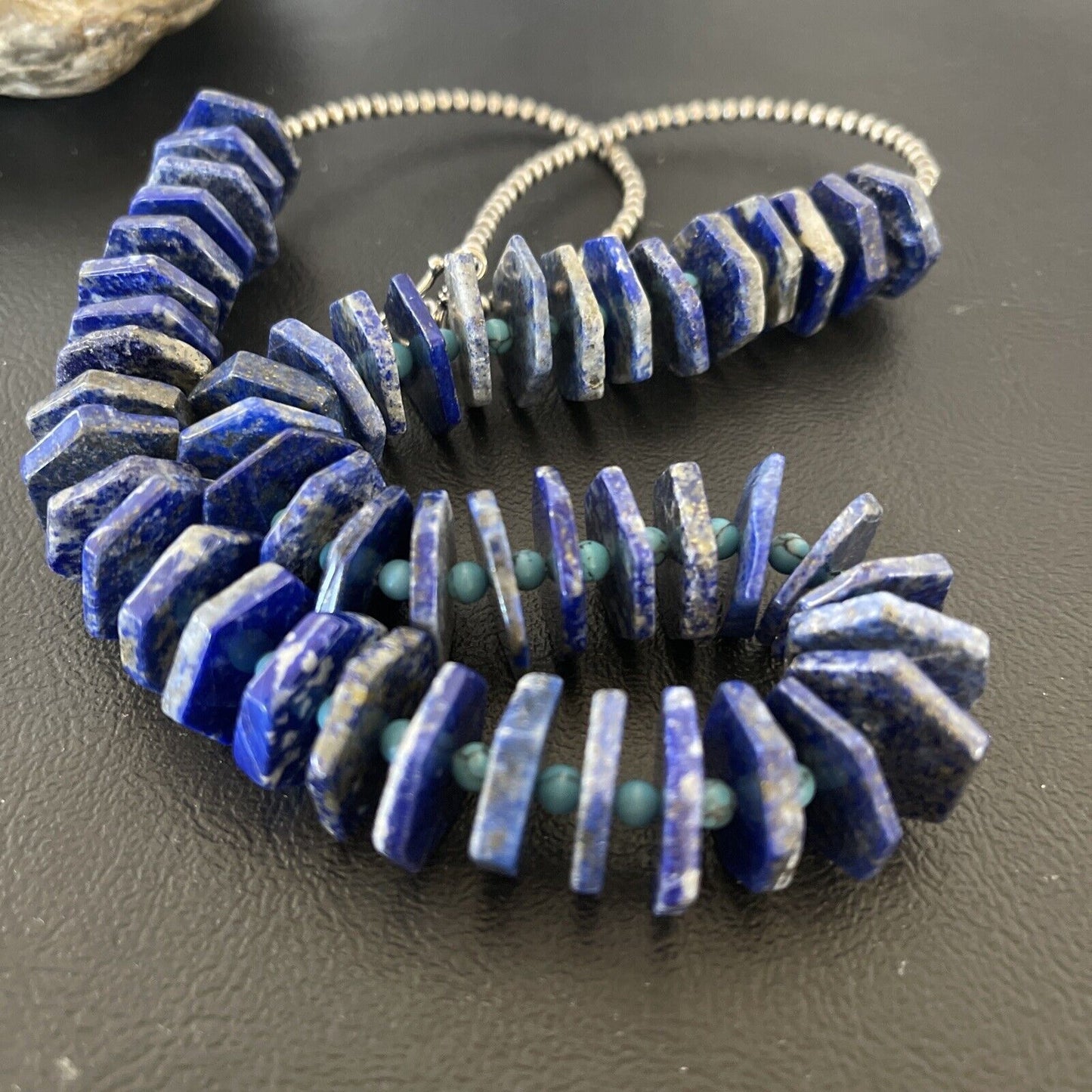 Men's Blue Lapis Turquoise Necklace | Sterling Silver Navajo Pearls | Authentic Native American Handmade | 20" | 13832