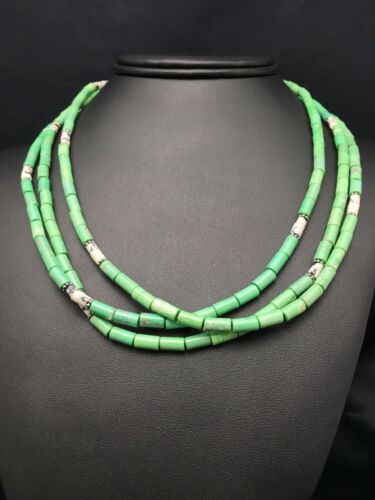 Navajo Green Turquoise & Howlite 3 Strand Necklace | Sterling Silver | Authentic Native American Handmade | 4163