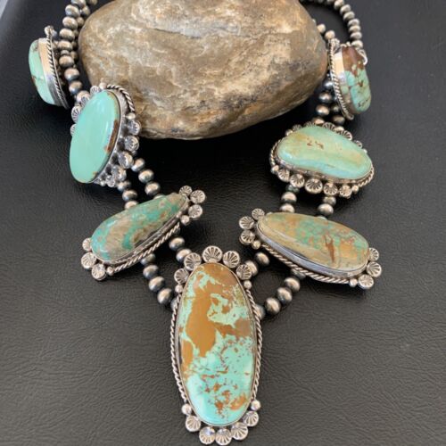 Navajo Royston Turquoise Pendant Necklace | Sterling Silver | Authentic Native American Handmade | XL | 12368