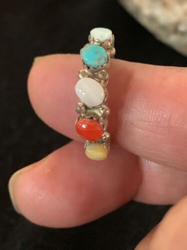 Zuni Opal, Coral, Turquoise Multi-Stone Ring | Authentic Native American Sterling Silver | Sz 6.5 | 8838