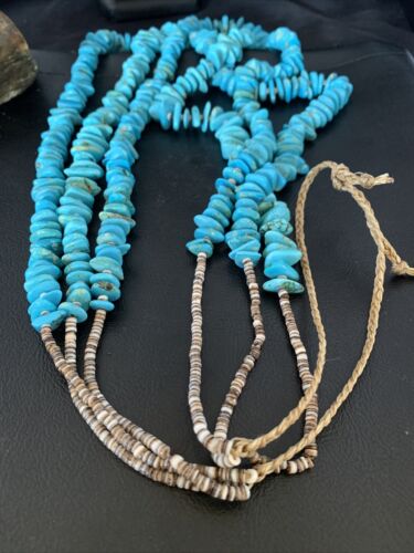 Men's Santo Domingo Blue Kingman Turquoise Shell Necklace | 3-Strand | 40" | 13196