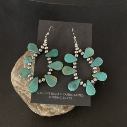 Navajo Green Cluster Turquoise Bead Earrings | Sterling Silver | Authentic Native American Handmade | 13326