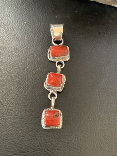 Navajo Red Coral Multi-Stone Pendant Necklace | Authentic Native American Sterling Silver | Multi-Stone | 13243