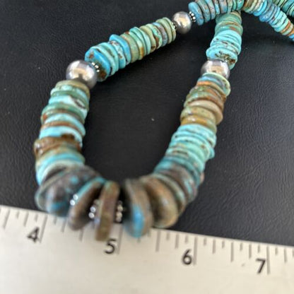 Navajo Blue Green Turquoise Bead Necklace | Sterling Silver | Authentic Native American | 20" | 14238