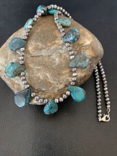 Native American Navajo Blue Turquoise Necklace | Sterling Silver | 19" | 12918 - Masha USA
