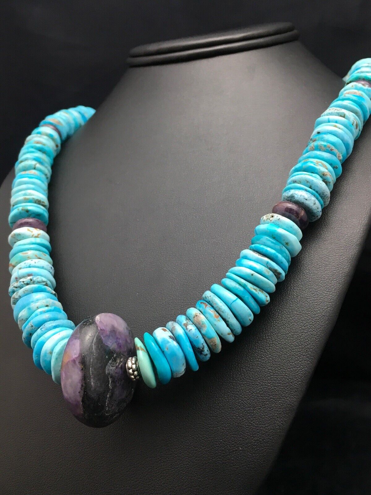 Navajo Sugilite & Turquoise Pendant Necklace | Sterling Silver | Authentic Native American Handmade | 21" | 3086
