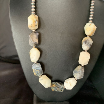 Native American White Opal Bead Necklace | 21mm | Sterling Silver | Navajo Handmade | 21" | 13981