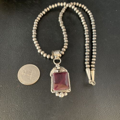Navajo Purple Spiny Necklace Pendant | Sterling Silver | Authentic Native American Handmade | 13628