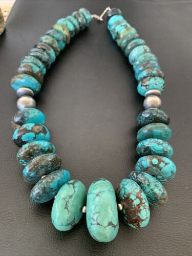 Navajo Pearls Sterling Silver Graduated Blue Chunky Turquoise Necklace | Authentic Native American | 22" | 01747