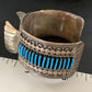 Authentic Native American Zuni Sterling Silver Watch Cuff Bracelet | Blue Turquoise Inlay Tips | 12332