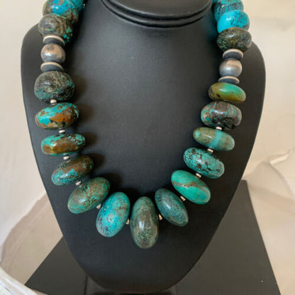 Navajo Pearls Sterling Silver & Chunky Blue Turquoise Graduated Necklace | Authentic Native American | 22" | 1748