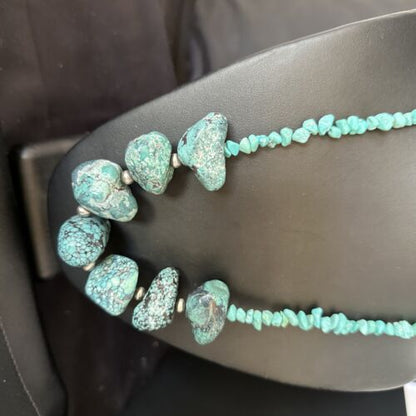 Navajo Chunky Blue Turquoise Nugget Necklace | Sterling Silver | Authentic Native American Handmade | 20" | 14417