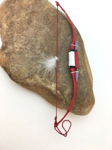Native American Red Leather Bow Model Car Charm Dangle | Navajo Handmade | 6.5" | 8891