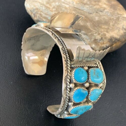 Navajo Sterling Silver Watch Cuff Bracelet | Blue Kingman Turquoise | Authentic Native American Men's Jewelry | 11932