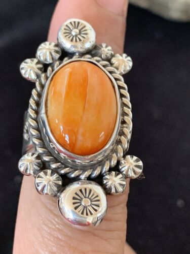 Southwestern Women's Sterling Silver Orange Spiny Oyster Ring | Sz 6 | 00457