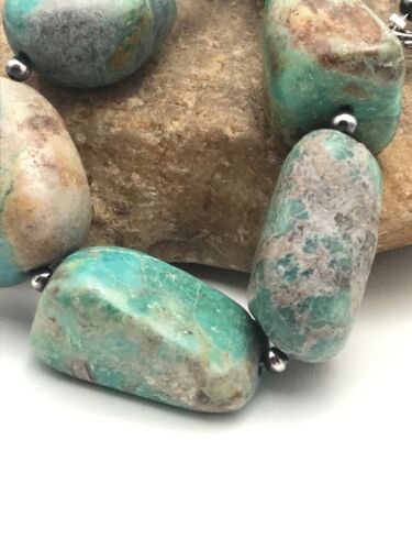 Navajo Chunky Green Nugget Turquoise Necklace | Sterling Silver | 23" | Authentic Native American Handmade | 3215