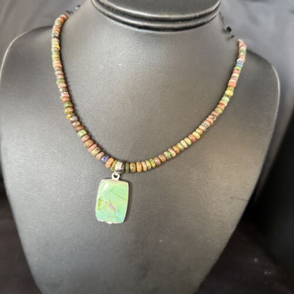 Southwestern Women's Green Opal Pendant Necklace | Sterling Silver | 17" | 14423