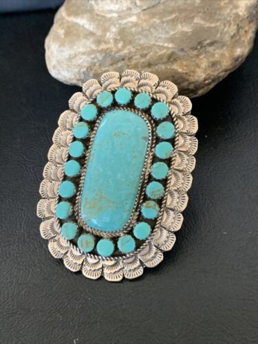 Navajo Blue Turquoise Cluster Ring | Authentic Native American Sterling Silver | Multi-Stone | Sz 9.5 | 12229