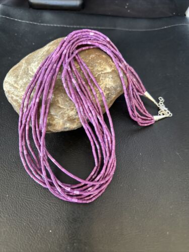 Navajo Stabilized Sugilite Heishi Necklace | 10 Strand | Sterling Silver Tube | 20" | 14818