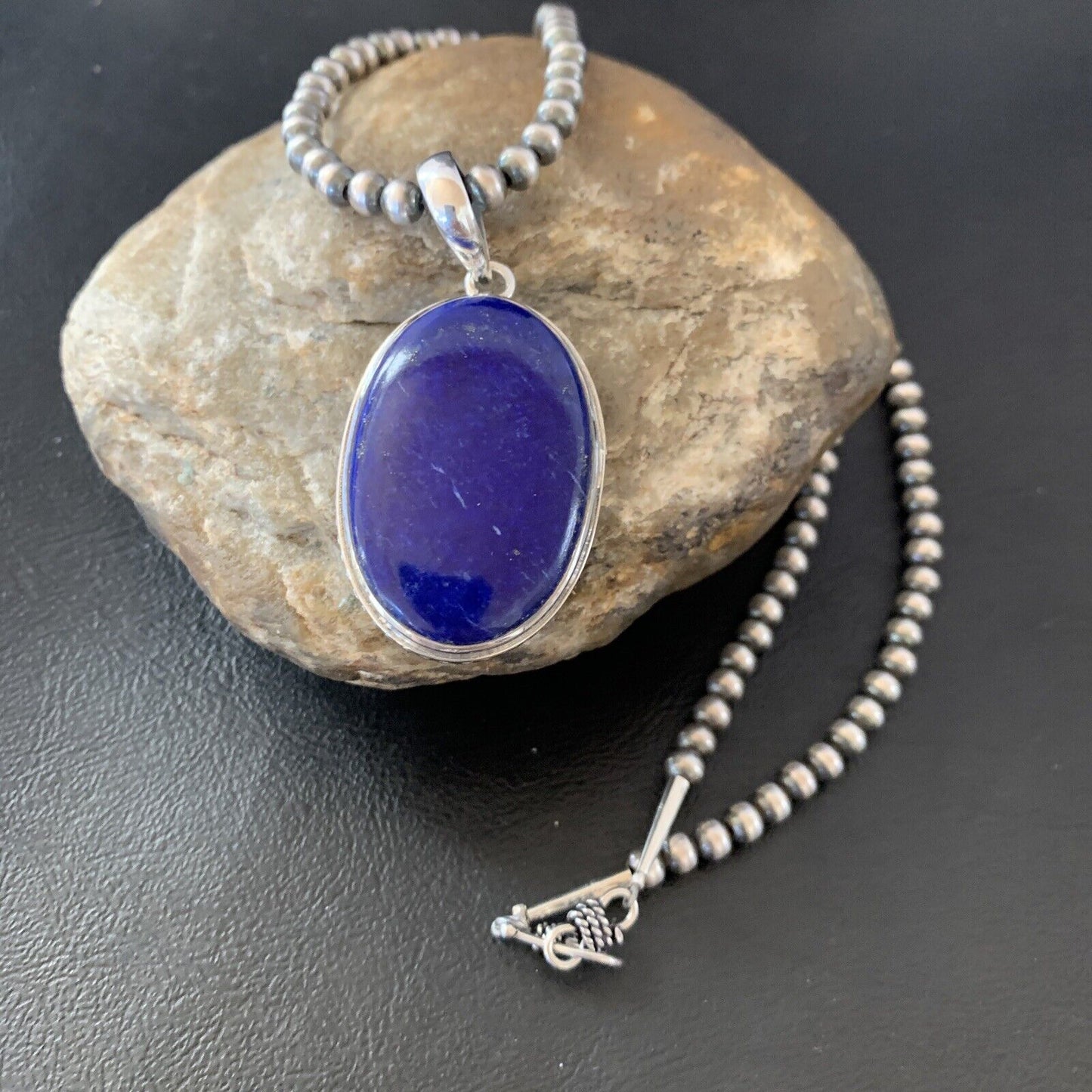 Native American Navajo Blue Lapis Pendant Necklace | Sterling Silver | Authentic Handmade | 11720