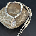 Navajo White Buffalo Turquoise Pendant Necklace | Sterling Silver | Authentic Native American Handmade | 14613