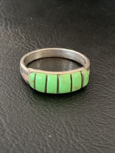 Navajo Green Gaspeite Inlay Ring | Sterling Silver | Sz 7 | Authentic Native American Handmade | 12463