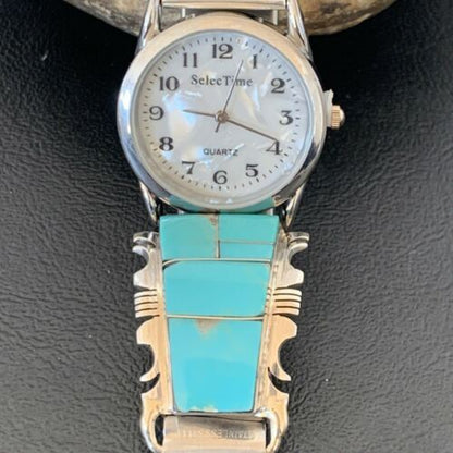 Navajo Men's Watch Tips | Sterling Silver & Turquoise Inlay | Authentic Native American Jewelry | 2094