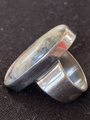 Native American Men's Cinnabrite Ring | Sterling Silver | White Black | Sz 7 | 01568