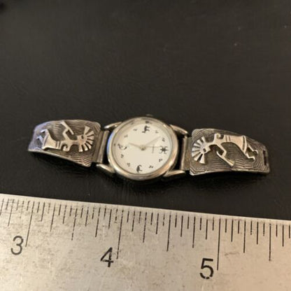 Authentic Native American Navajo Sterling Silver Watch Tips | Old Pawn Kokopelli Design | 1448