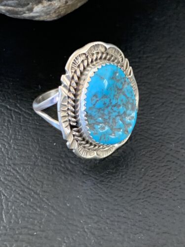 Southwestern Navajo Blue Kingman Turquoise Ring | Sterling Silver | Sz 8 | 12210