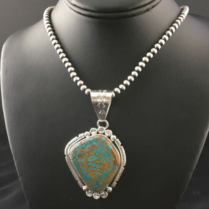 Navajo Blue #8 Turquoise Pendant | Sterling Silver | 3" | Authentic Native American Handmade | 10157