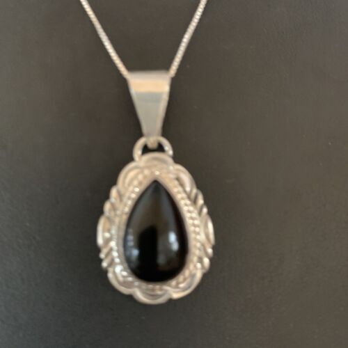 Navajo Black Onyx Pendant | Sterling Silver | Authentic Native American Handmade | 13298