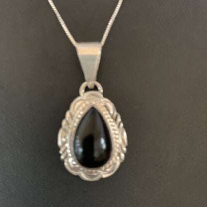 Navajo Black Onyx Pendant | Sterling Silver | Authentic Native American Handmade | 13298