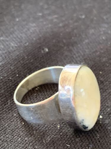 Southwestern Navajo White Black Cinnabrite Ring | Sterling Silver | Sz 7 | 1564