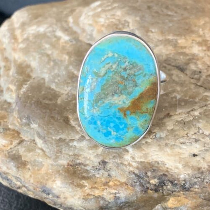 Navajo Blue Kingman Turquoise Ring | Sterling Silver | Sz 8 | Authentic Native American Handmade | 12795