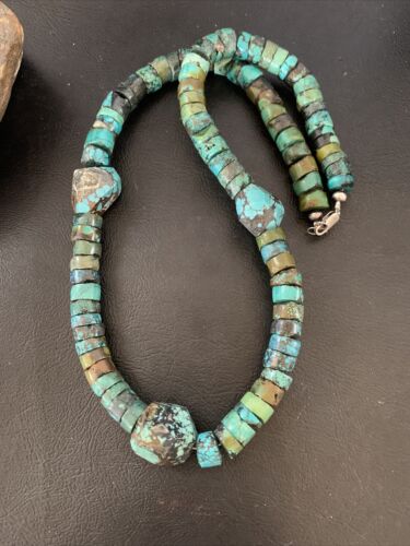Chunky Men's Navajo Spiderweb Turquoise Heishi Necklace | Sterling Silver | 21" | 124504 - Masha USA