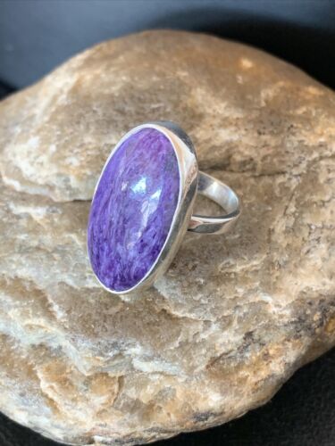 Navajo Purple Charoite Ring | Sterling Silver | Sz 7.5 Adjustable | Authentic Native American Handmade | 10527