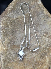 Native American Opal Beads Necklace | Sterling Silver | Opal Inlay Pendant | 15" | 10134