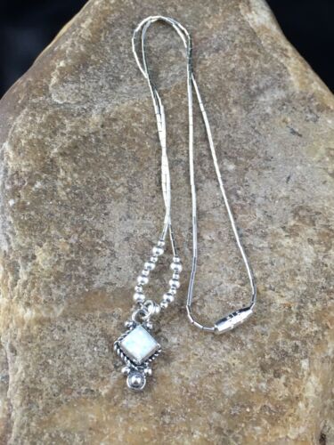 Native American Opal Beads Necklace | Sterling Silver | Opal Inlay Pendant | 15" | 10134