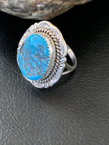 Southwestern Navajo Blue Kingman Turquoise Ring | Sterling Silver | Sz 8 | 12210