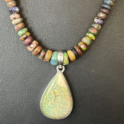Southwestern Women's Green Opal Pendant Necklace | Sterling Silver | 17" | 14420