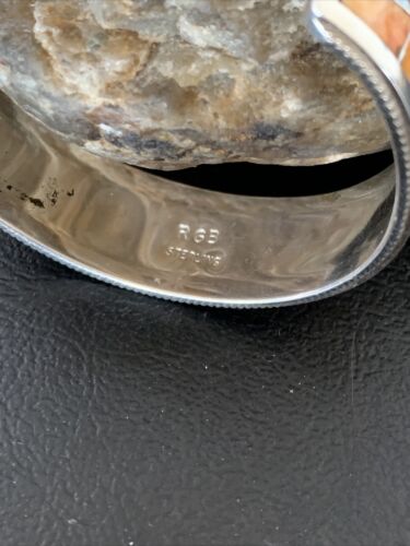 Native American Zuni Orange Spiny Oyster Inlay Cuff Bracelet | Sterling Silver | 12097