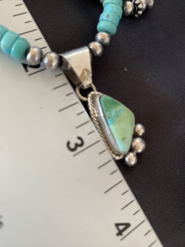 Men's Blue Turquoise Pendant Necklace | Navajo Pearls | Sterling Silver | Authentic Native American Handmade | 13202