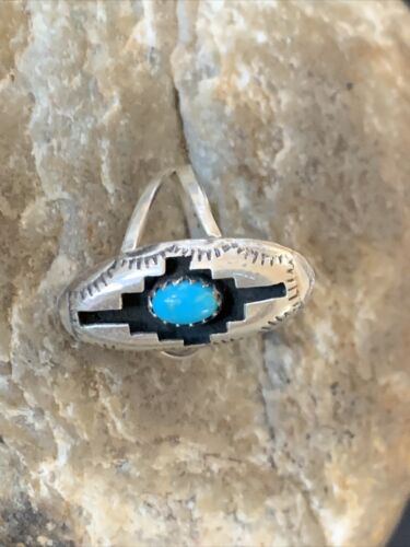 Navajo Shadowbox Blue Kingman Turquoise Ring | Sterling Silver | Sz 6 | Authentic Native American Handmade | 12457