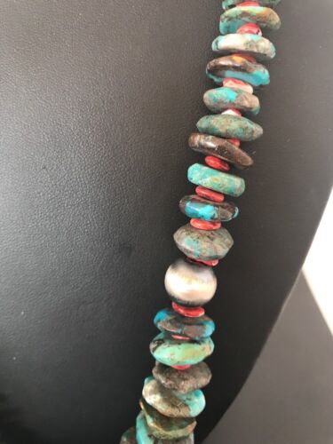 Navajo Blue Turquoise & Spiny Oyster Necklace | Sterling Silver | Authentic Native American | 24" | 202